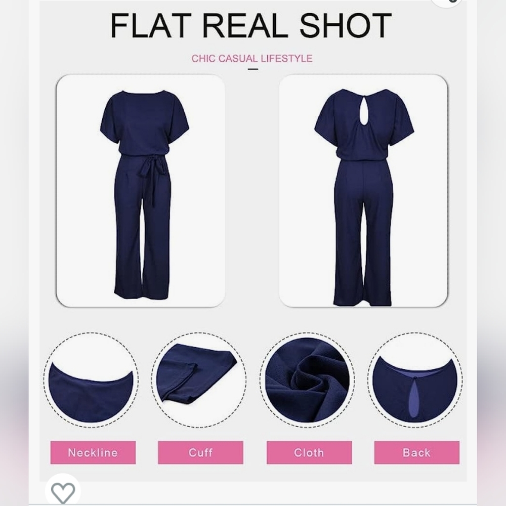 Dokotoo Jumpsuits for Women Casual Loose Batwing Sleeve Dressy Crewneck Rompers - Picture 3 of 5